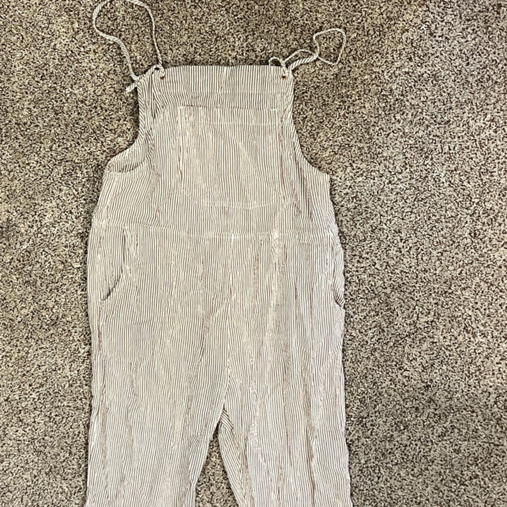 RVCA Striped Jumpsuit in Beige and White